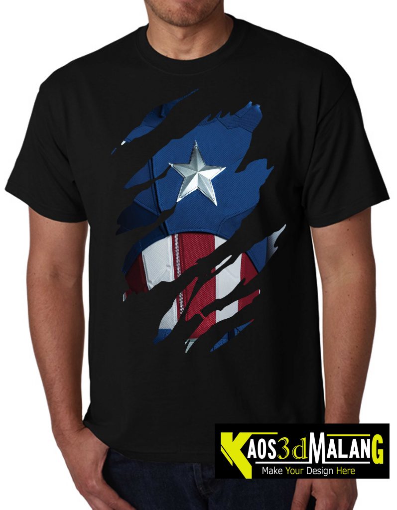  Kaos Captain America Hitam 3D KAOS 3D MALANG