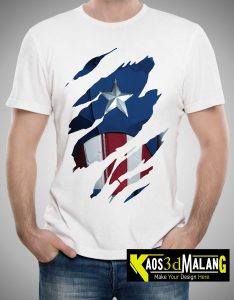 Kaos Captain America Putih 3D